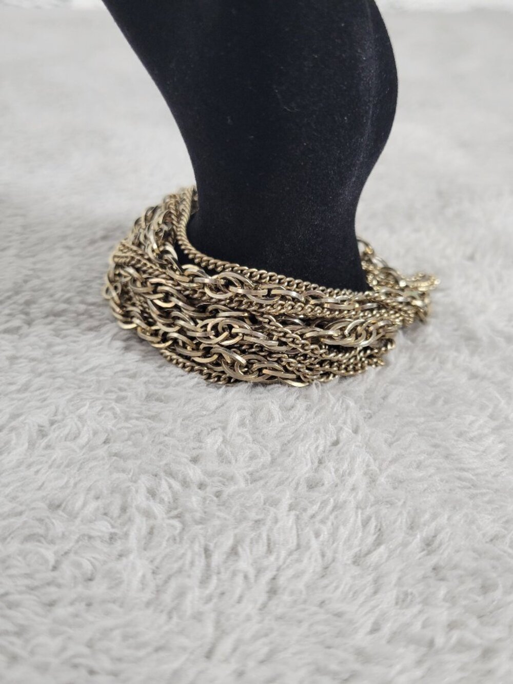 Vintage Kramer Gold Tone Multi Strand Statement Chain Link Bracelet Boho B4E
